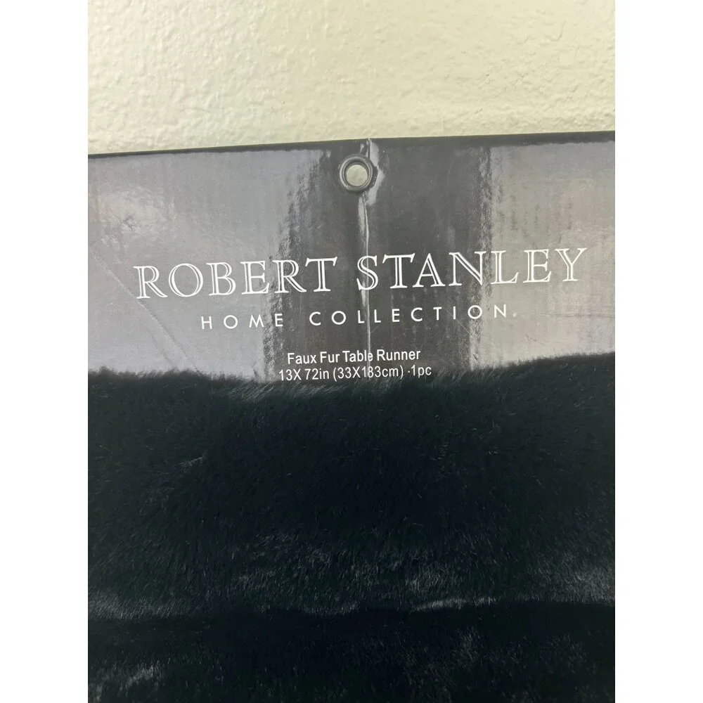 Robert Stanley Black Faux Fur Table Runner Home Holiday Collection 13x72 NEW